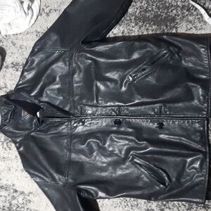 Classic Black Leather Bomber Jacket